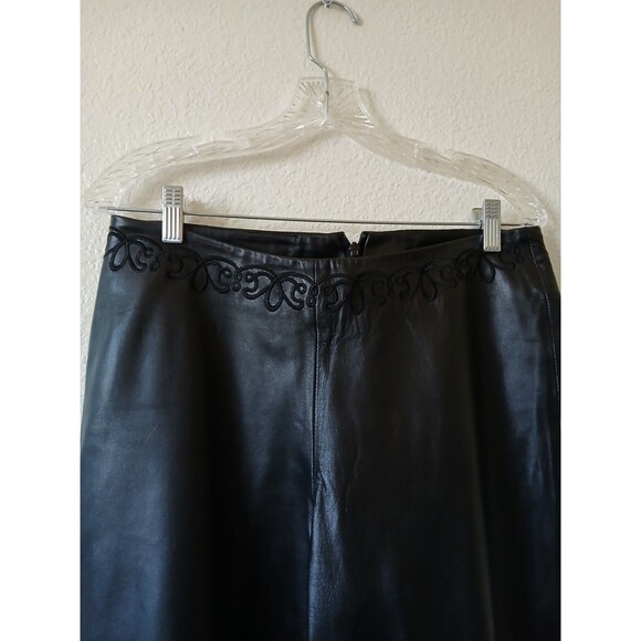 Belle Sport Womens Genuine Leather Pants Black Size 8 Straight Leg Elegant - Picture 4 of 12